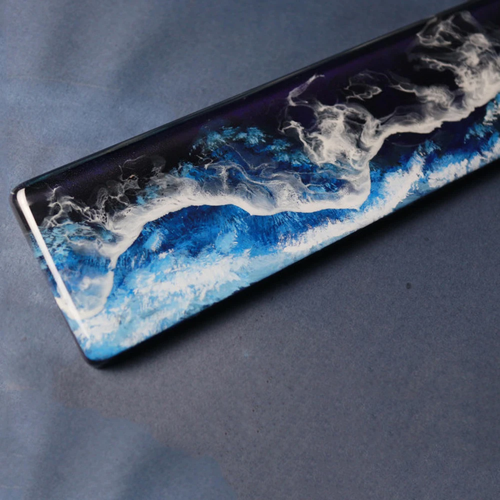 Wave Design Resina Wrist Rest Pad para teclado mecânico, Estilo Handmade Deep Sea, Bandeja de descanso de mão branca azul, pré-venda, personalizada