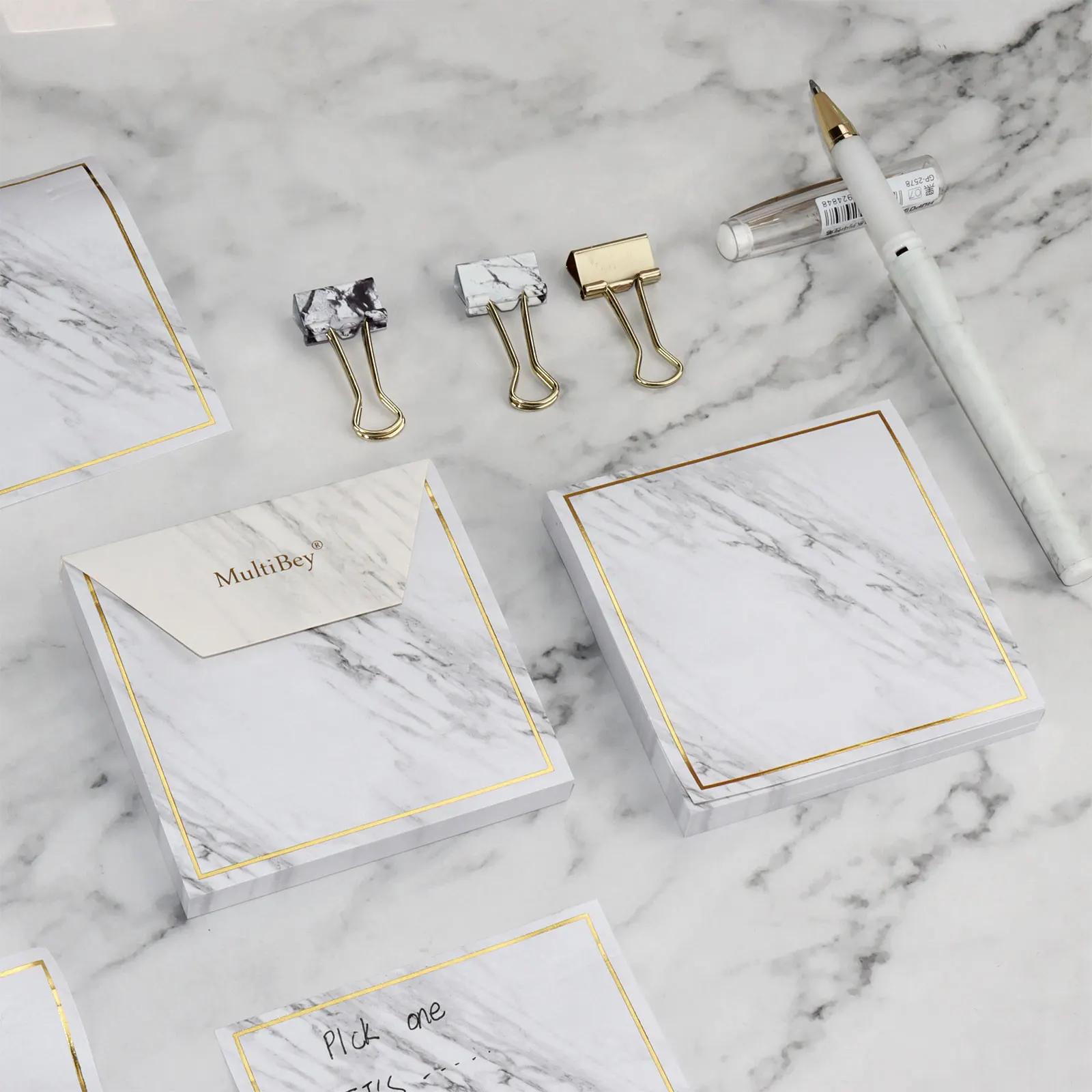 Bloc-notes auto-adhésif solide, bloc-notes feuille d'or, bloc-notes bloc-notes Cube marbre bord doré