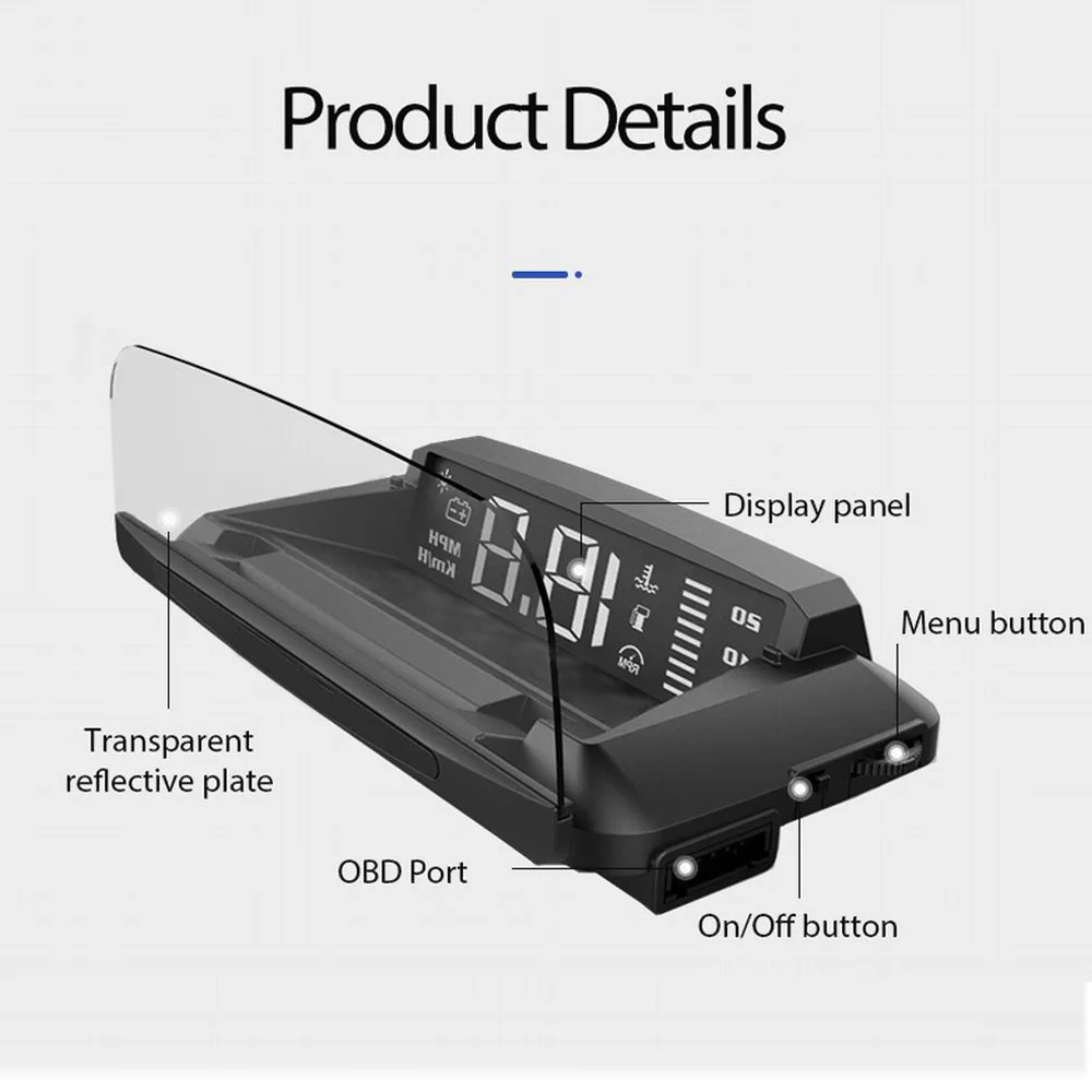 Vjoycar 2023 Unique HUD Mirror R4 Head Up Display OBD2 Speed Projector Security Alarm Water Temperature Overspeed RPM Voltage