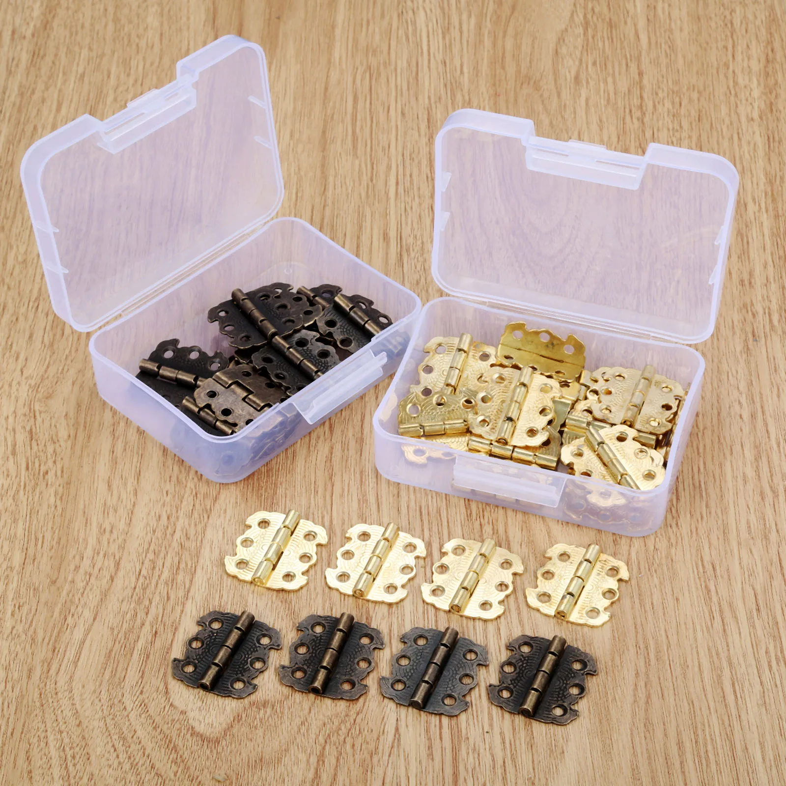 

60Pcs 29*27mm Cabinet Door Furniture Hinge Jewelry Wood Boxes Decorative Hinge Furniture Fittings +Screws +Storage Box