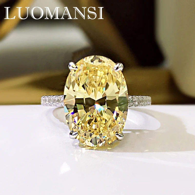 

Luomansi 9*13MM Egg-shaped Yellow High Carbon Diamond Ring Woman S925 Silver Fine Jewelry Wedding Party Birthday Gift