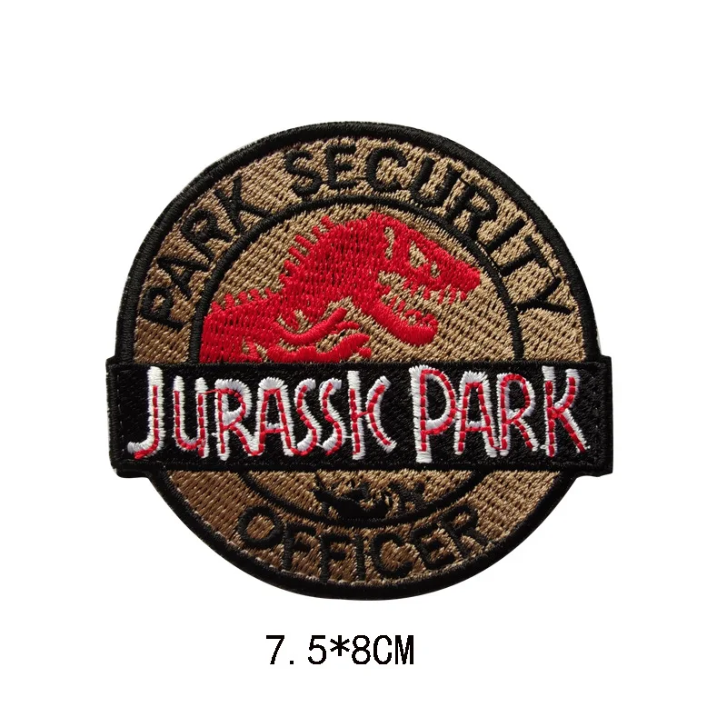 Red Color Jurassic Park Dinosaurs Embroidery Patches Custom Stripes Clothing Punk Stickers Hook&Loop Military Badges Appliques