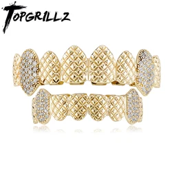 TOPGRILLZ 2021 New Hip Hop Iced Out CZ Grillz Top & Bottom Grill Set Jewelry Men Women Vampire Grills Fashion Jewelry For Gift