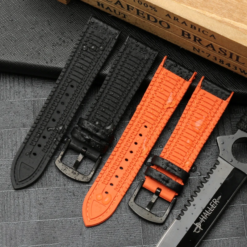 Carbon fiber pattern leather silicon  soled watchband  for Mido baopo  watch strap whandmade leather bracelet 19  20 21 22 23mm