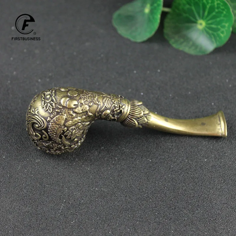 Classic Pure Copper Fish Flowers Pipe Chimney Long Smoking Pipes Tobacco Pipe Cigar Gifts Narguile Gift Grinder Smoke Mouthpiece