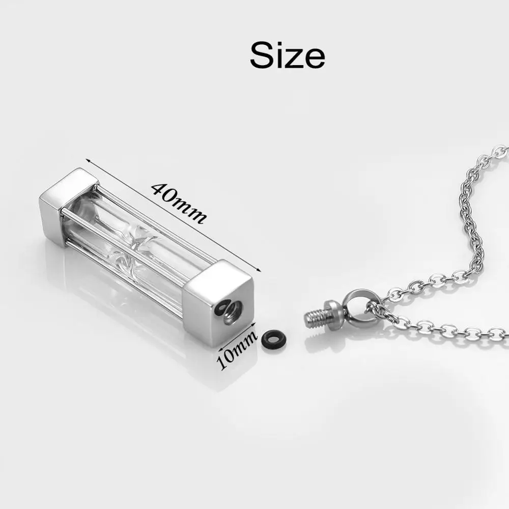 Timeless Hourglass Glass Cremation Jewelry Urn Pendant Necklace  Stainless Steel Memorial Pendants Ash Holder for Pet/Human