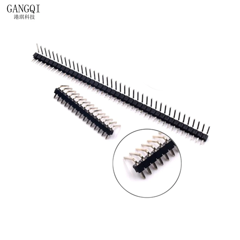 10PCS 2.54mm Single Row Right Angle PCB Board Copper Pin Header Connector Male Pinheader 1*3/4/10/12/15/40Pin for Arduino