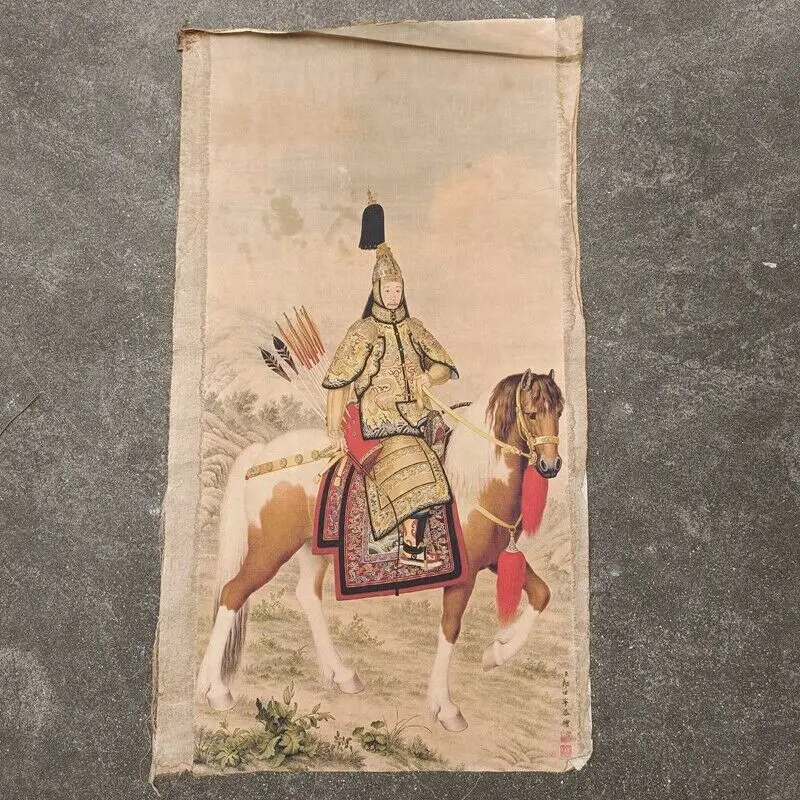 

Old Chinese calligraphy Scroll Hand Painted Man riding a horse painting slice