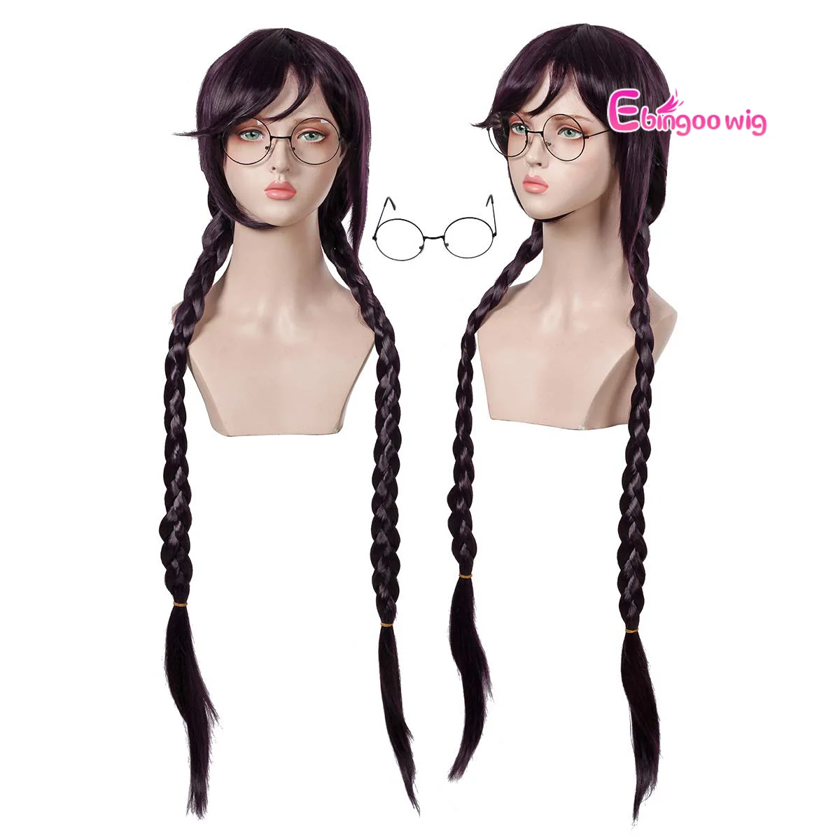 Ebingoo Synthetic Wig Danganronpa Touko Fukawa Cosplay Wigs Long Dark Purple Braids Heat Resistant Hair Wigs For Costume Party