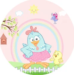 Lottie Dottie Chicken Cover Backdrop Girls Birthday Party Decor Baby Shower Backdrop Circle Round Backdrop Elastic Polyester