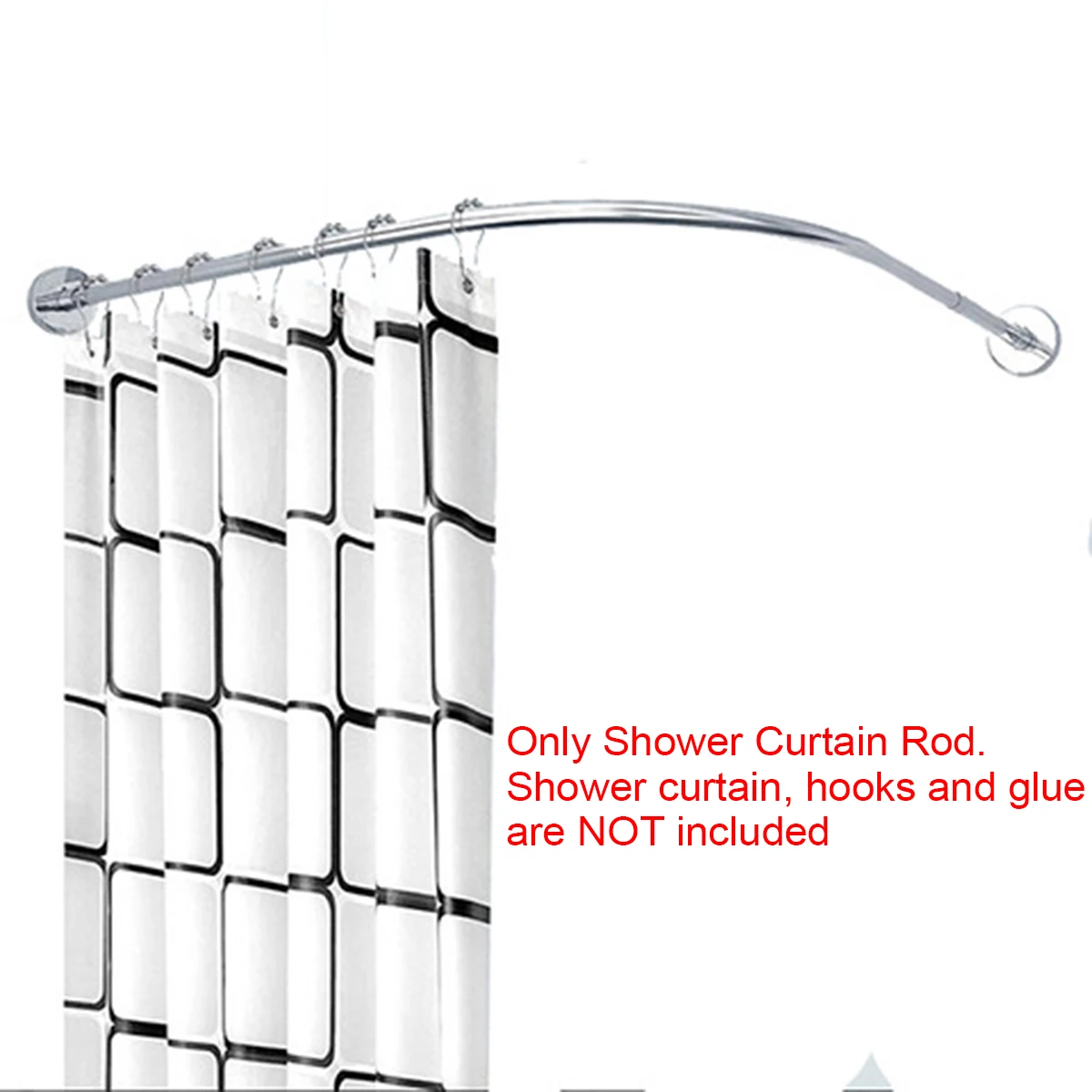 U-Shaped Shower Curtain Rod Retractable Curved Thickened 304 Stainless Steel Rail Rod No Punching Bathroom Curtain Mounting Rod