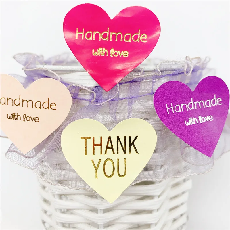 100 Stück/Los Dankeschön Handgemachtes Herz-Design Bronzefarbenes Siegel Mehrfarbiger DIY Multifunktions-Siegeletikett Geschenkverpackungsetikett – Detail 9