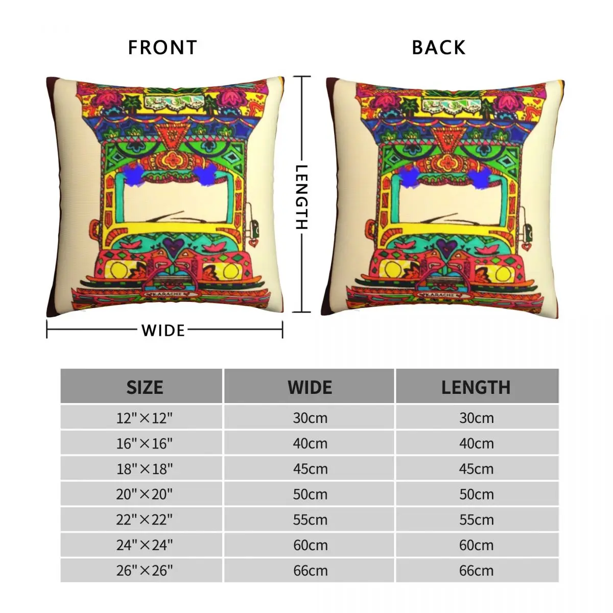 Pakistani Truck Square Pillowcase Polyester Linen Velvet Pattern Zip Decor Throw Pillow Case Home Cushion Cover