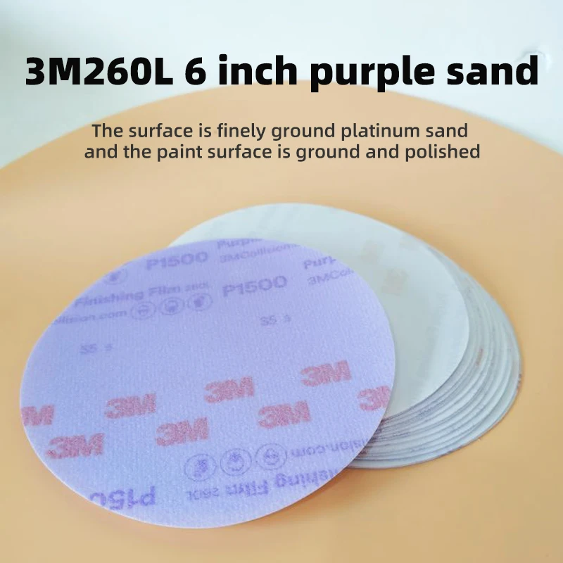 50pcs 3M 260 L 6 Inch Dry Abrasive Paper Car Paint Finish Polishing 150mm Round Self-adhesive Flocking