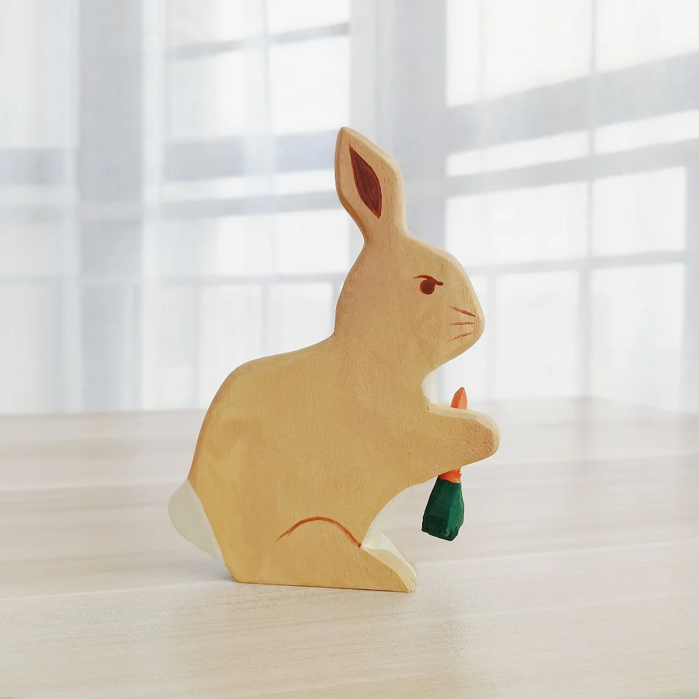 Bunny Natural Montessori Handmade Figure Large Animals Handcarft Toys For Kids Animals Cognition Early Educational Toy