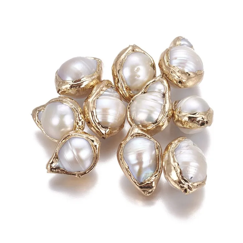 5pcs Natural Keshi Pearl Beads for jewelry making, Nucleated Pearl, Golden Plated, Nuggets,Golden F60