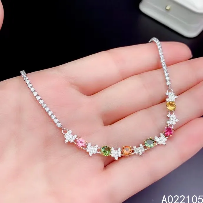 

Fine Jewelry 925 Pure Silver Chinese Style Natural Tourmaline Girl Luxury Popular Round Gemstone Hand Chain Bracelet Support Det