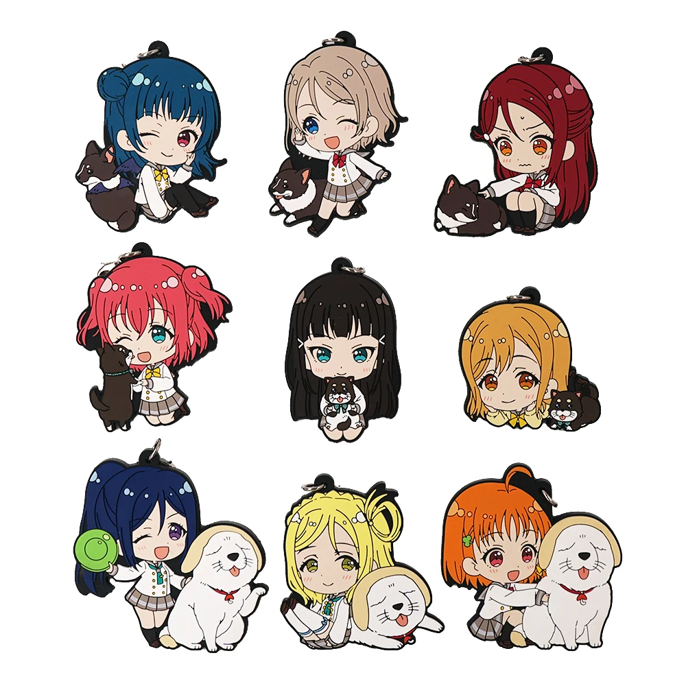 Love Live Lovelive Sunshine Aqours Anime Yoshiko Chika You Dia Kunikida Hanamaru Ruby Riko Mari Dog Rubber Strap Keychain