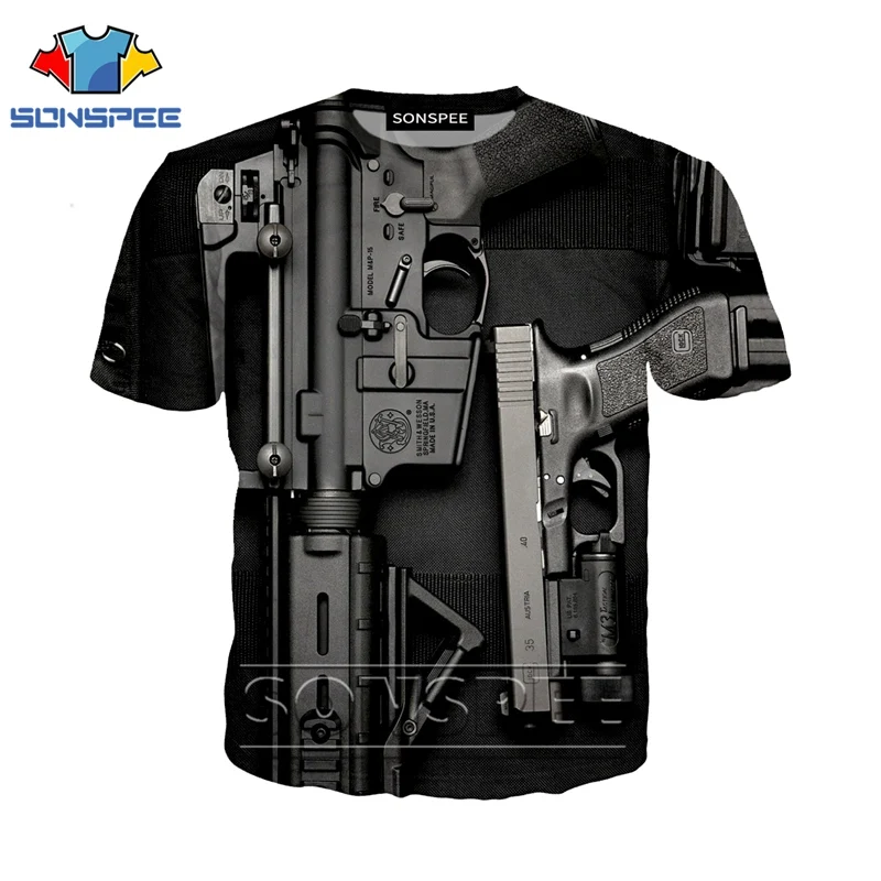 SONSPEE Anime 3D Print Funny T Shirts Men Gun Streetwear Women Tops Bullet Fashion T-shirts Harajuku Tees Funny Homme Clothing