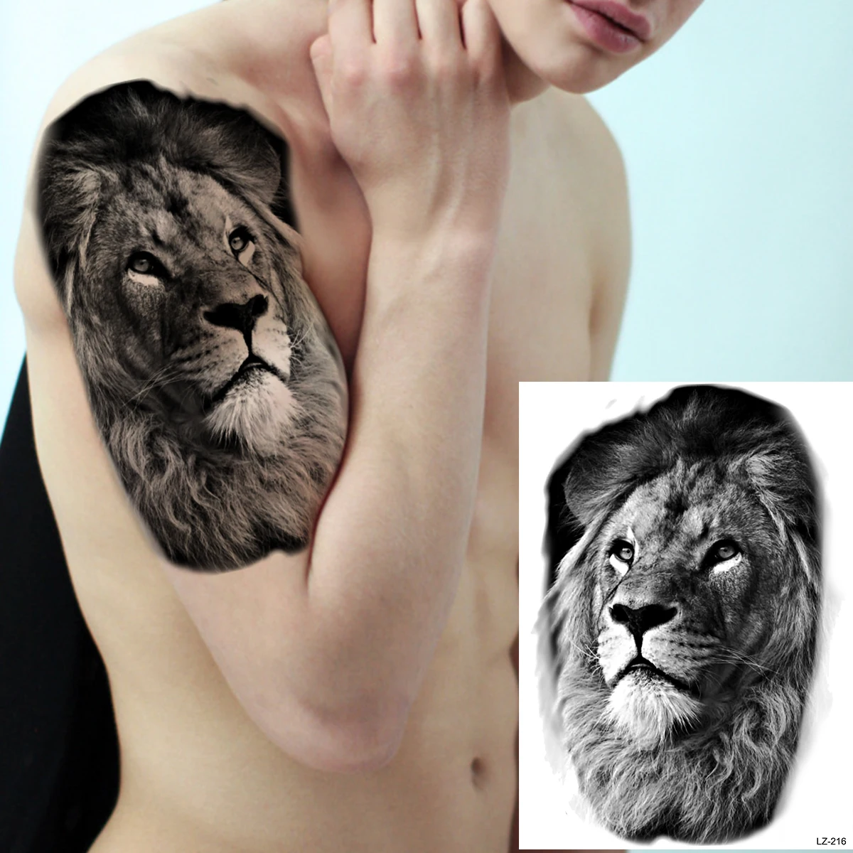 Tatouage temporaire pour hommes adultes, grand crâne noir, bras boussole, Lion, tigre, autocollant, transfert d'art corporel, squelette