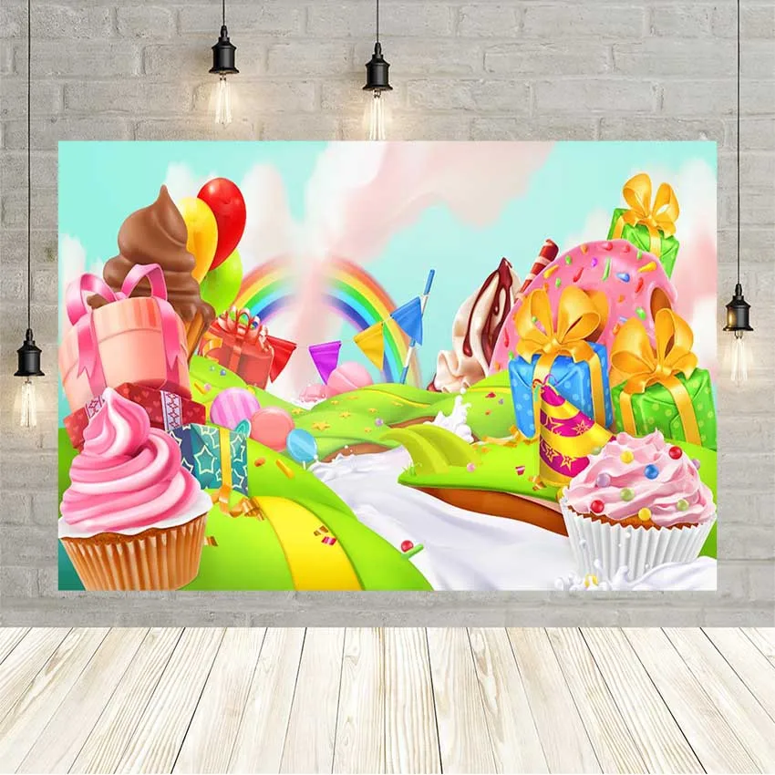 

Avezano Newborn Baby Shower Backdrop Dessert Cake Gift Milk Candy Land Child Birthday Vinyl Photography Background Photo Studio