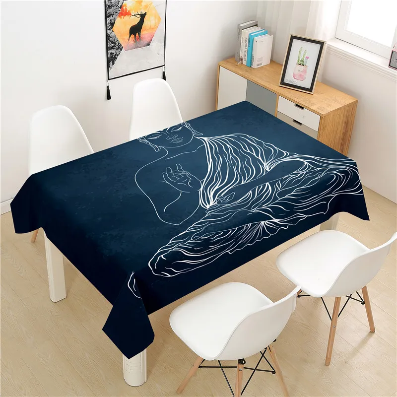 Buddha Statue Tablecloth polyester Hotel Picnic Table Rectangular Table Covers Home Dining Tea Table Decoration