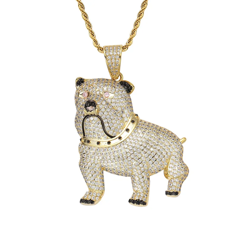 

Hip Hop Micro Paved AAA Cubic Zirconic Bling Iced Out Bulldog Bully Dog Pendants Necklaces for Men Rapper Jewelry