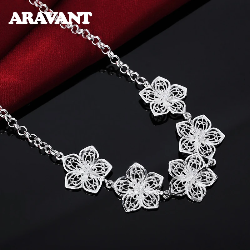 925 Silver Flower Necklace Chain For Women Wedding Jewelry Gifts