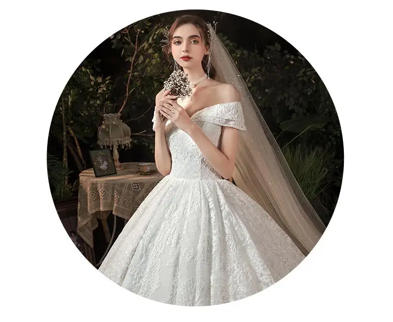 Real Photo Glitter White Luxur Wedding Dresses Long Lace Sequin Royal Train Bride Gowns Princess Church Bridal Dress Custom Made