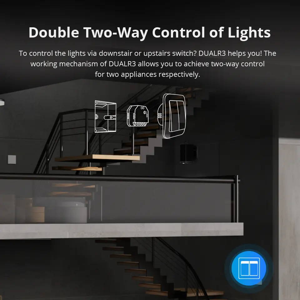 سونوف DUALR3 / DUALR3 لايت 2 عصابة ثنائي مرحل وحدة دي واي فاي ميني مفتاح ذكي قياس الطاقة تحكم عبر إي ويلينك أليكسا جوجل - 5