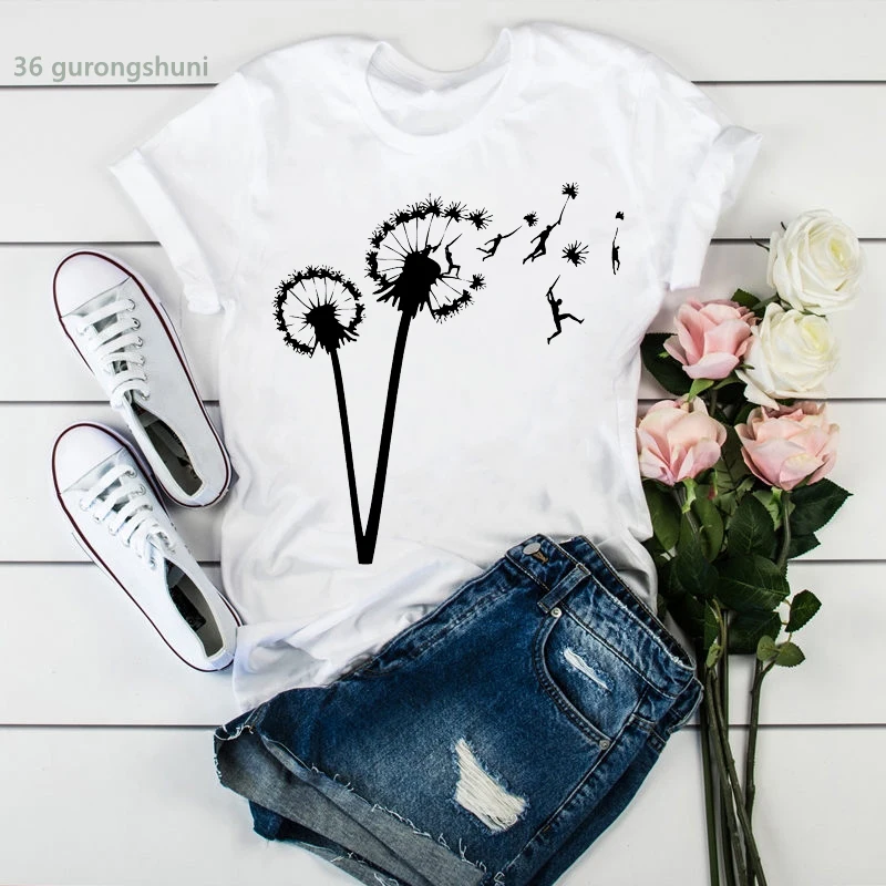 new t-shirt women Dandelion People Flight print camiseta mujer t shirt summer female clothing kawaii t shirt femme tops