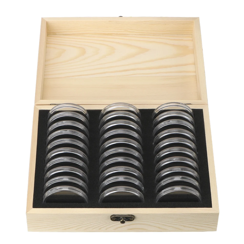 HOOMIN Wooden Commemorative Coin Collection Case with Adjustment Pad Antioxidative Coins Storage Box