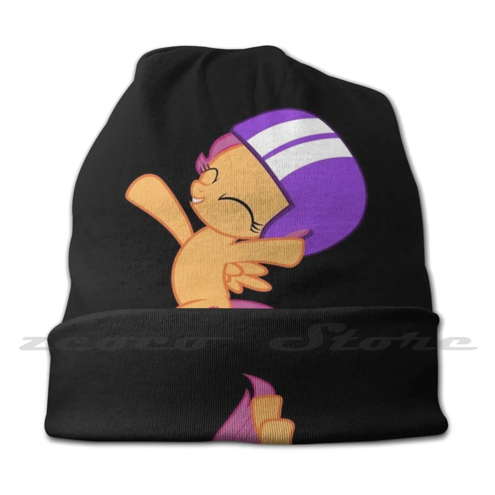 Scootaloo Jumping High Into The Air Knit Hat Elastic Soft Personalized Pattern Present Cap Scootaloo Happy Jump My Little Brony