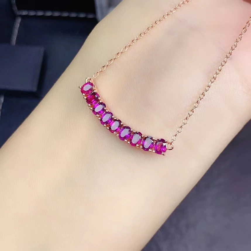 KJJEAXCMY 925 Sterling Silver Natural Garnet Necklace for Girls Trendy Pendant Chinese Style Jewelry Box Included