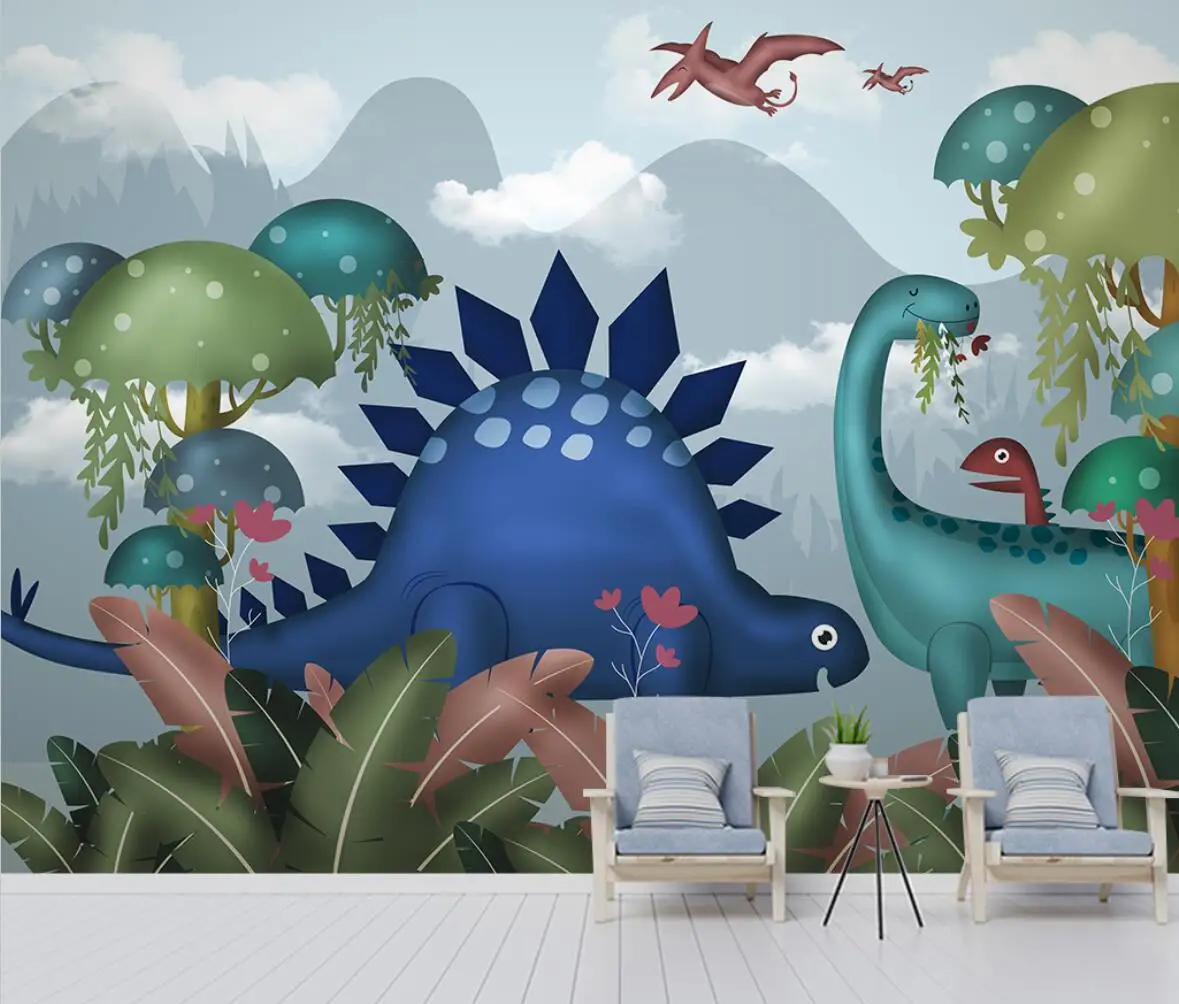 beibehang Custom Large Mural Anime cartoon dinosaur kingdom tropical plants forest wallpaper for children's room TV background