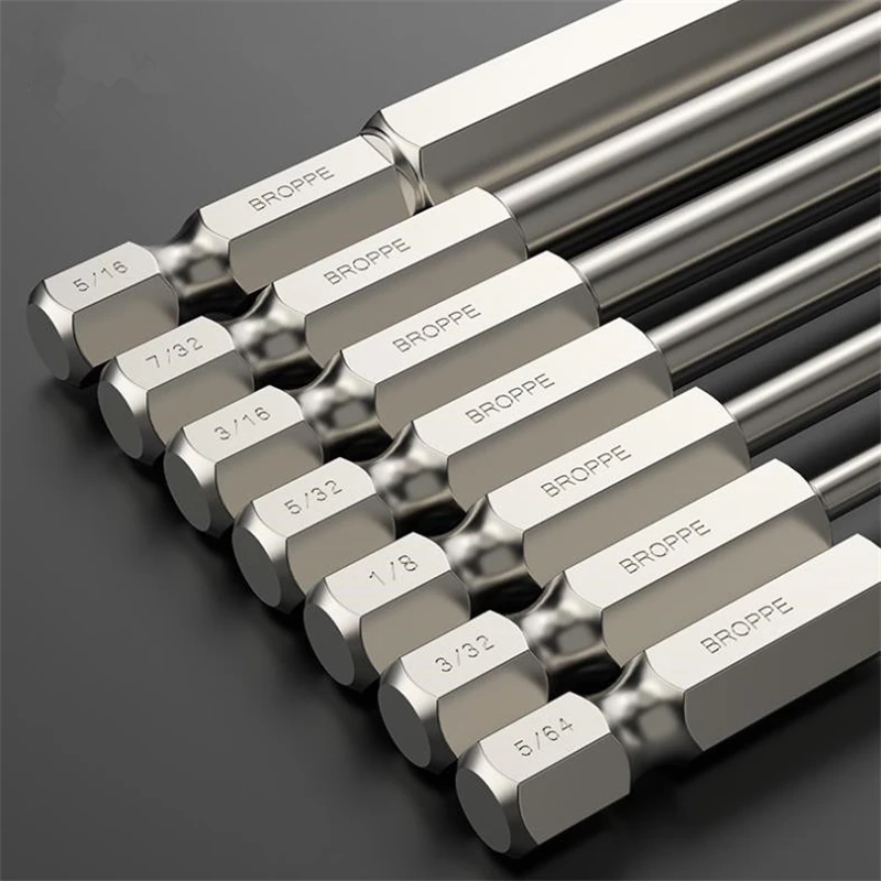 7Pcs 100mm SAE Ball End Hex Screwdriver Bits Set  5/64-5/16 Inch S2 Alloy Steel Magnetic Ball Head Driver Bit