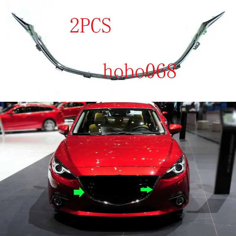 For 2014 2015 2016 Mazda 3 Axela Car L+R Front Bumper Grille ABS Chrome Trim Replace 2pcs