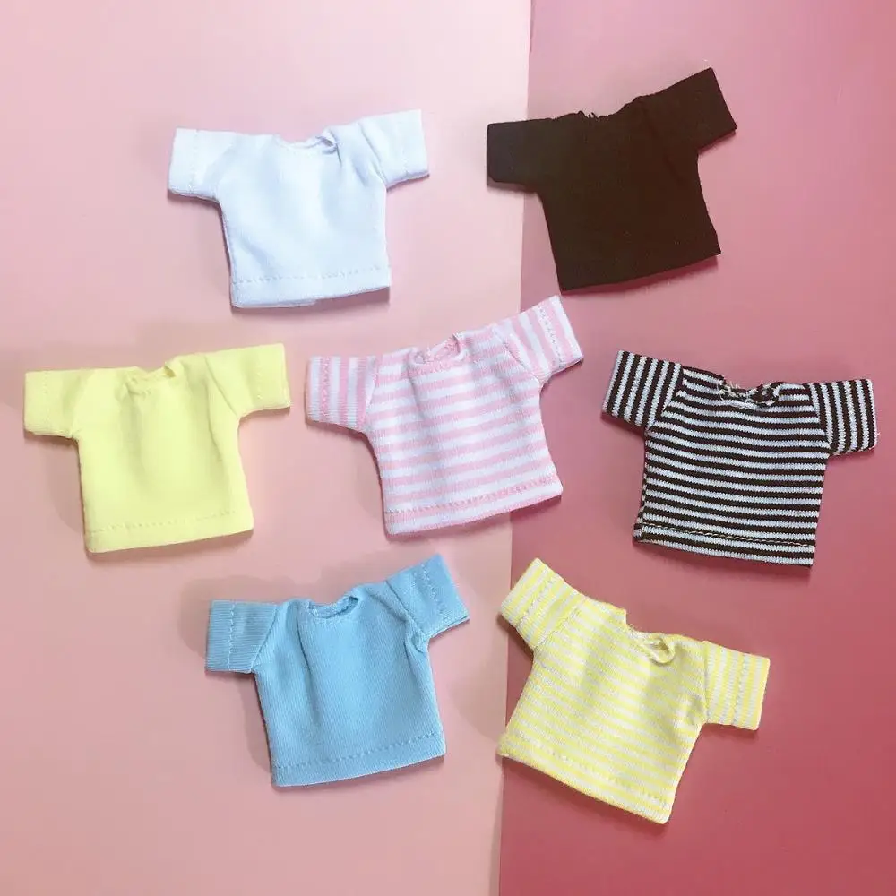 Ob11 doll clothes solid color short-sleeved striped T-shirt suitable for GSC obitsu 11 1/12bjd doll clothes doll accessories