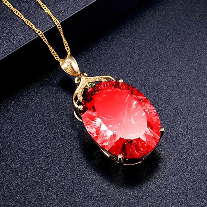 Big 6 Carats Red Crystal Ruby Gemstones Diamonds Pendants Necklaces for Women 24k Gold Filled Jewelry Chain Bijoux Gifts Femme