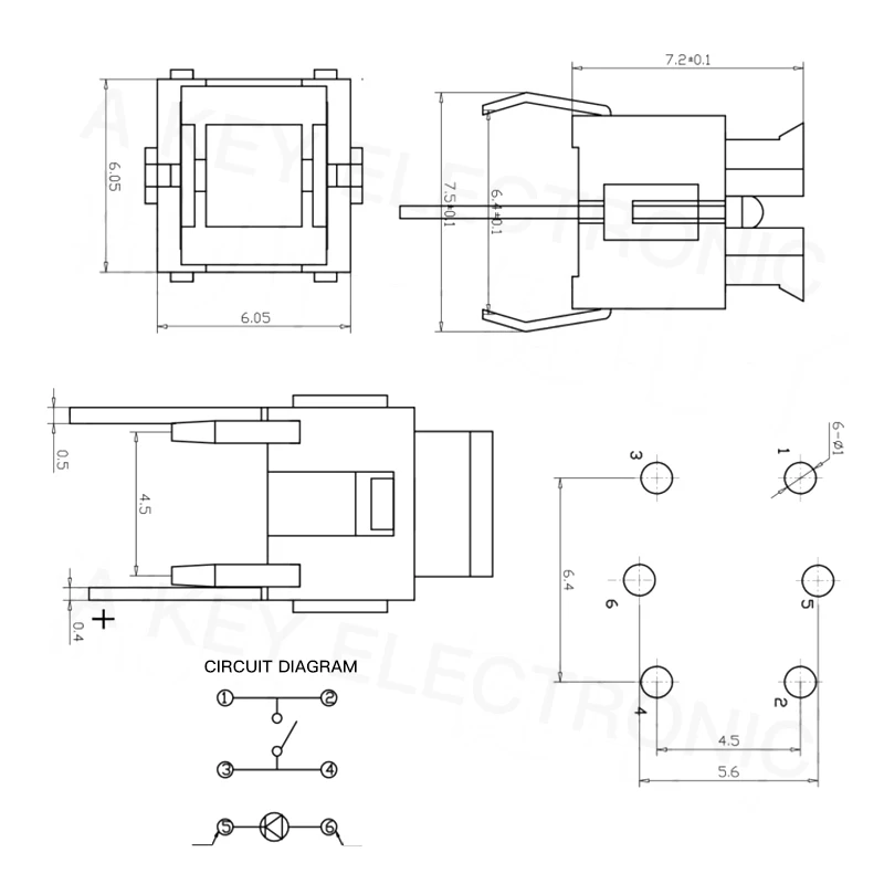 10ks TS-H002 dotek spínač špendlík s lehký 6 * 6 * 7 modrá LED4 špendlík resetovat knoflík mikro knoflík životního ochrana