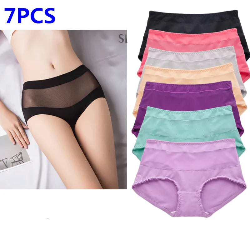 

7PCS Women's underwear sexy lace Transparent pure cotton middle waist female panties ladies lingerie High Quality Large size