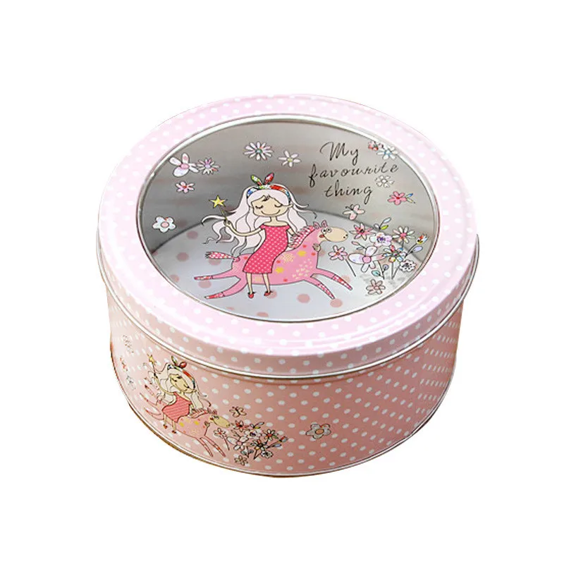 Transparent Skylight Tinplate Box Cookie Box Child Mousse Cake Tin Box Cute Bunny Round Jewelry StorageTin Box 13.5cm Tea Can