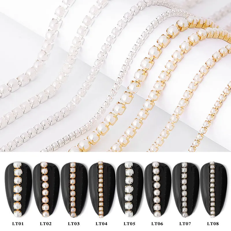 1pc/set Manicure Ornament Nail Decoration Rhinestone Japanese Nature Beauty Manicure Tool Chain Pearl Glass Flat Bottom T1701