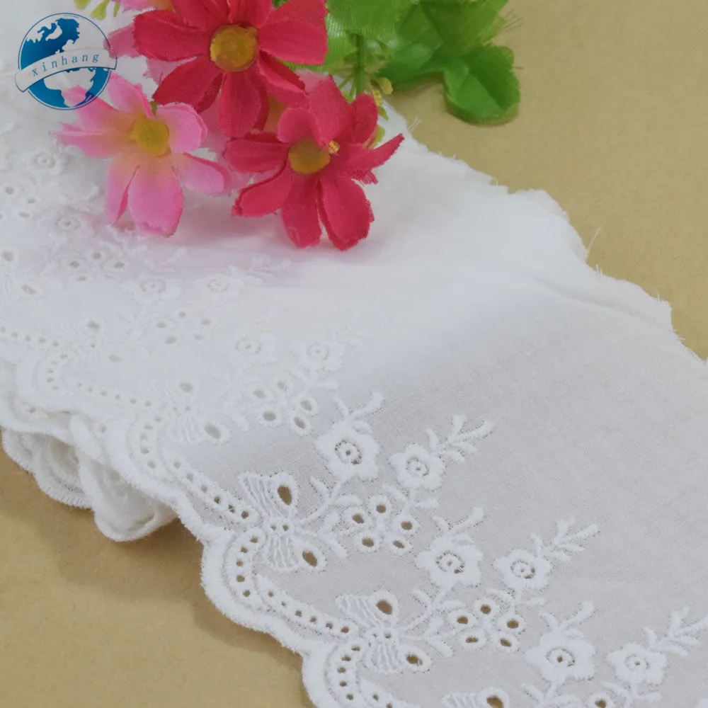 9cm Width Cotton Embroidery LaceFlower Pattern  White Sewing Ribbon Fabric DIY Garment Wedding Accessories Guipure Trim #4244