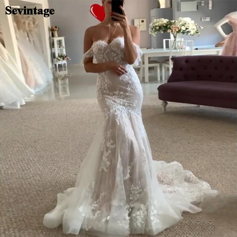 Sevintage – robe de mariée sirène en dentelle, épaules dénudées, sur mesure, nouvelle collection