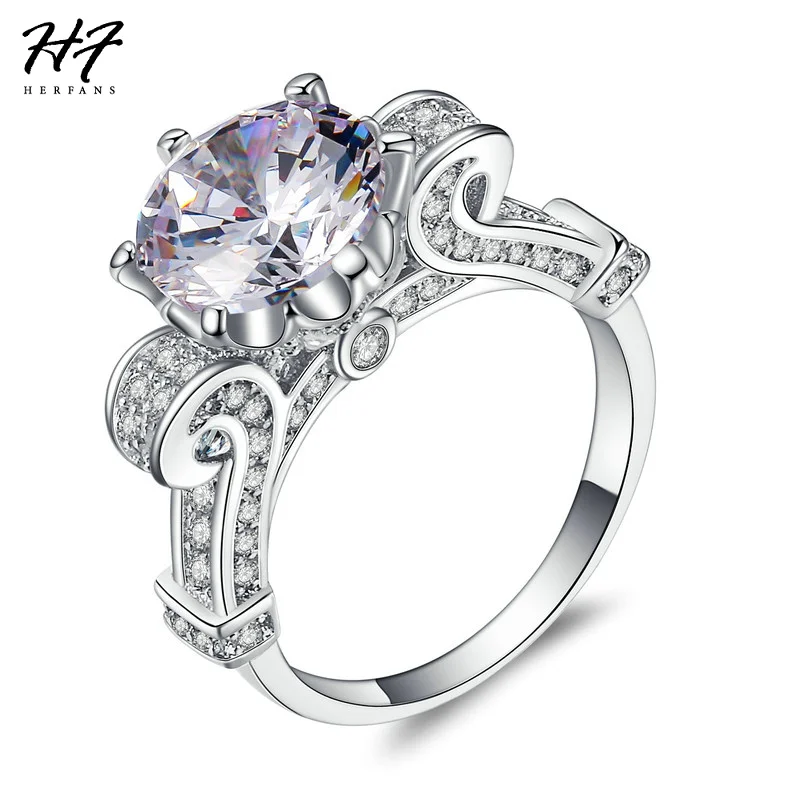 Unique Luxury Engagement Flower Rings For Women AAA+ Cubic Zirconia White Gold Color Fashion Xmas Jewelry DD007