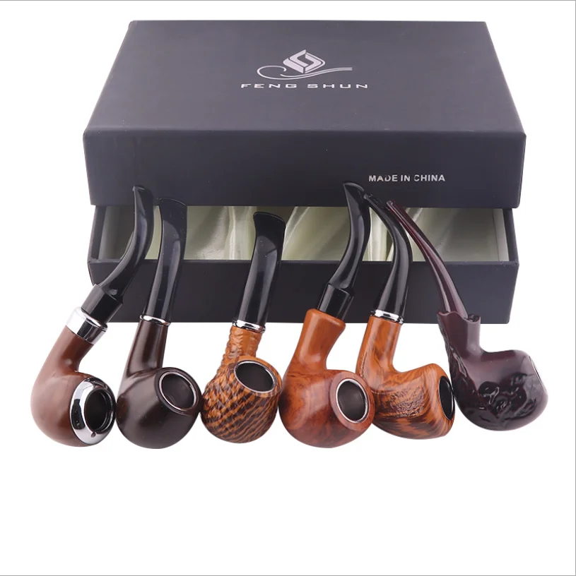 New Traditional Style 6Pcs/Set Class Style Tobacco Smoking Pipe Wood Resin Filter Holder with Gift Box