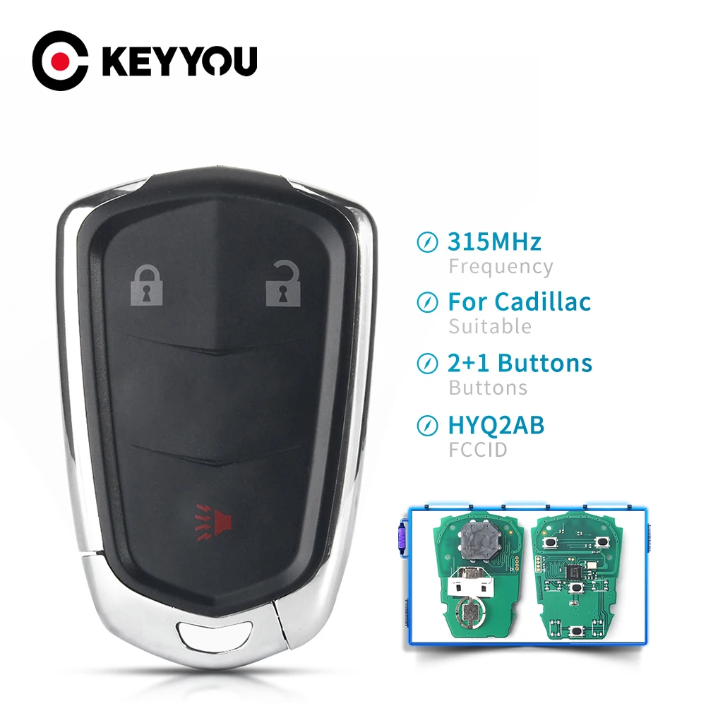 KEYYOU HYQ2AB 2+1 3 Buttons Keyless Smart Remote Car Key 315MHZ ID46 Chip For Cadillac ATS CTS SRX XTS Escalade XTS 2014-2018