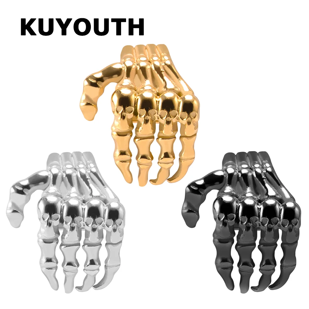 

KUYOUTH Newest Fashion Stainless Steel Skull Hand Ear Weight Expanders Body Jewelry Earring Piercing Gauges Stretchers 2PCS