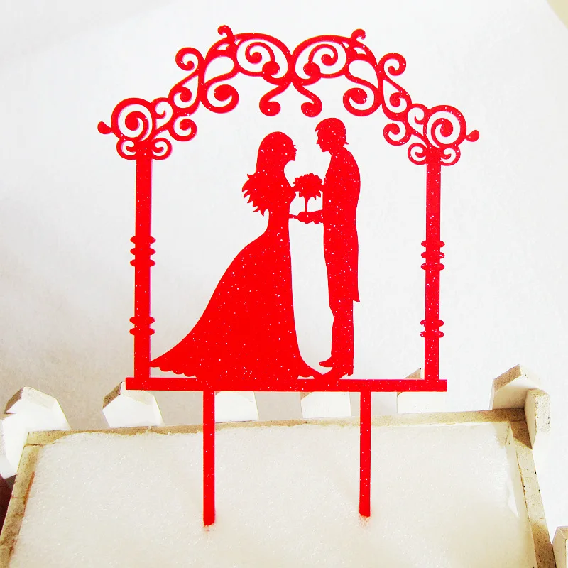 Single sale Love Wedding Mr & Mrs Cake Flag Topper Gold Red Acrylic Cake Flags For Wedding Anniversary Party Cake Baking Decor